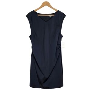 Ecru Little Black Dress Sz 12 V-Neck Cap Sleeve Midi Business Sophisticated Chic